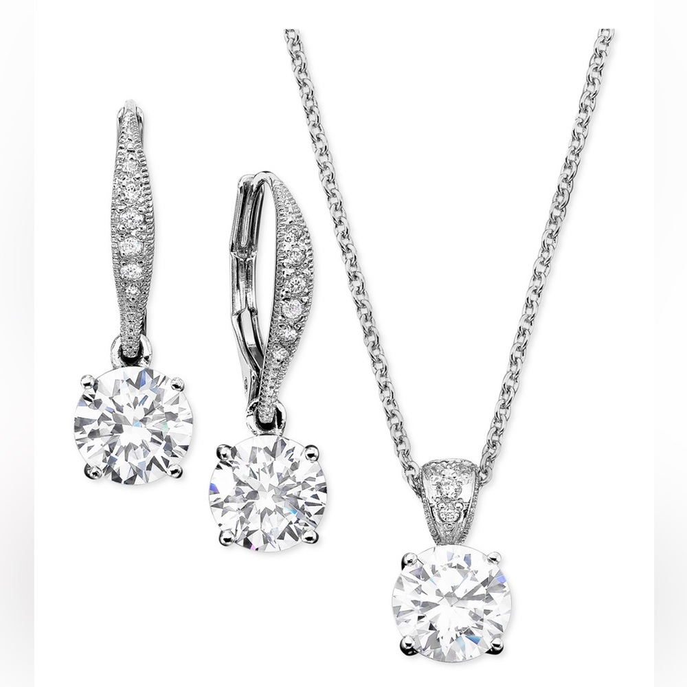 Eliot Danori Cubic Zirconia Solitaire Necklace and Matching Drop Earrings Set